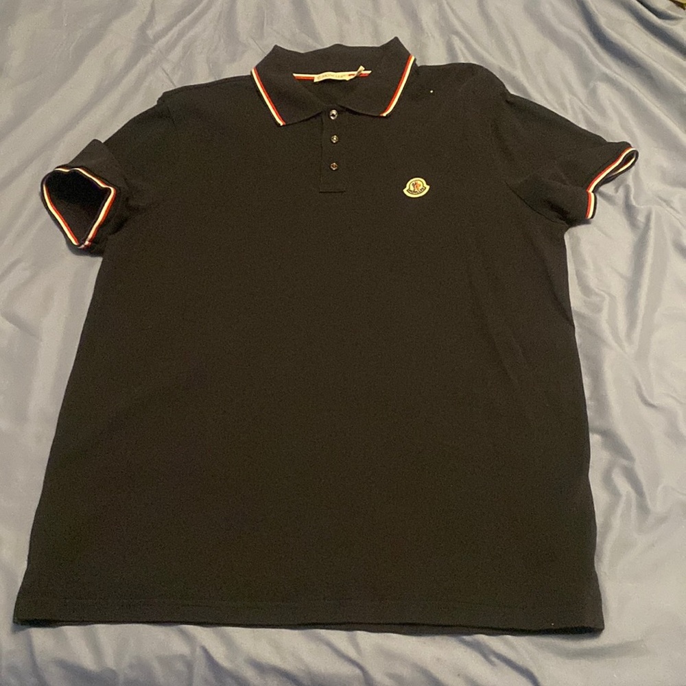 Navy blue red and white moncler polo great condition